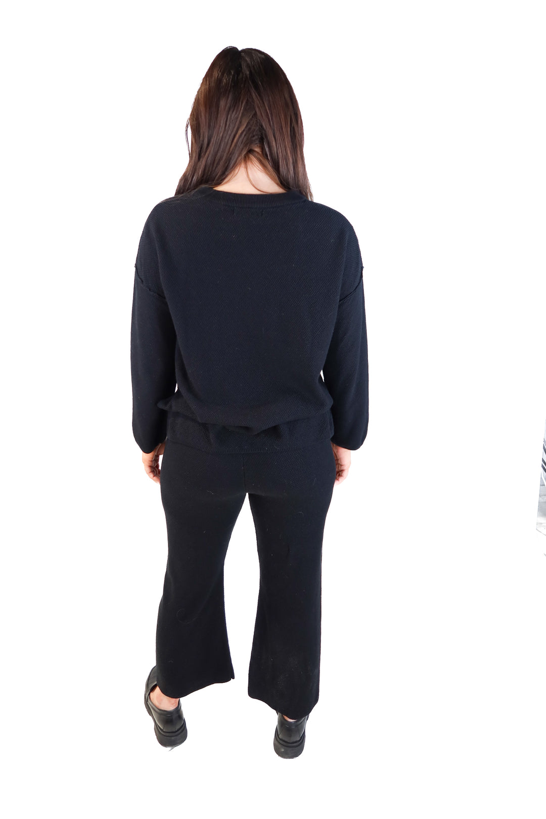 Efan black waffle knit lounge set (M)