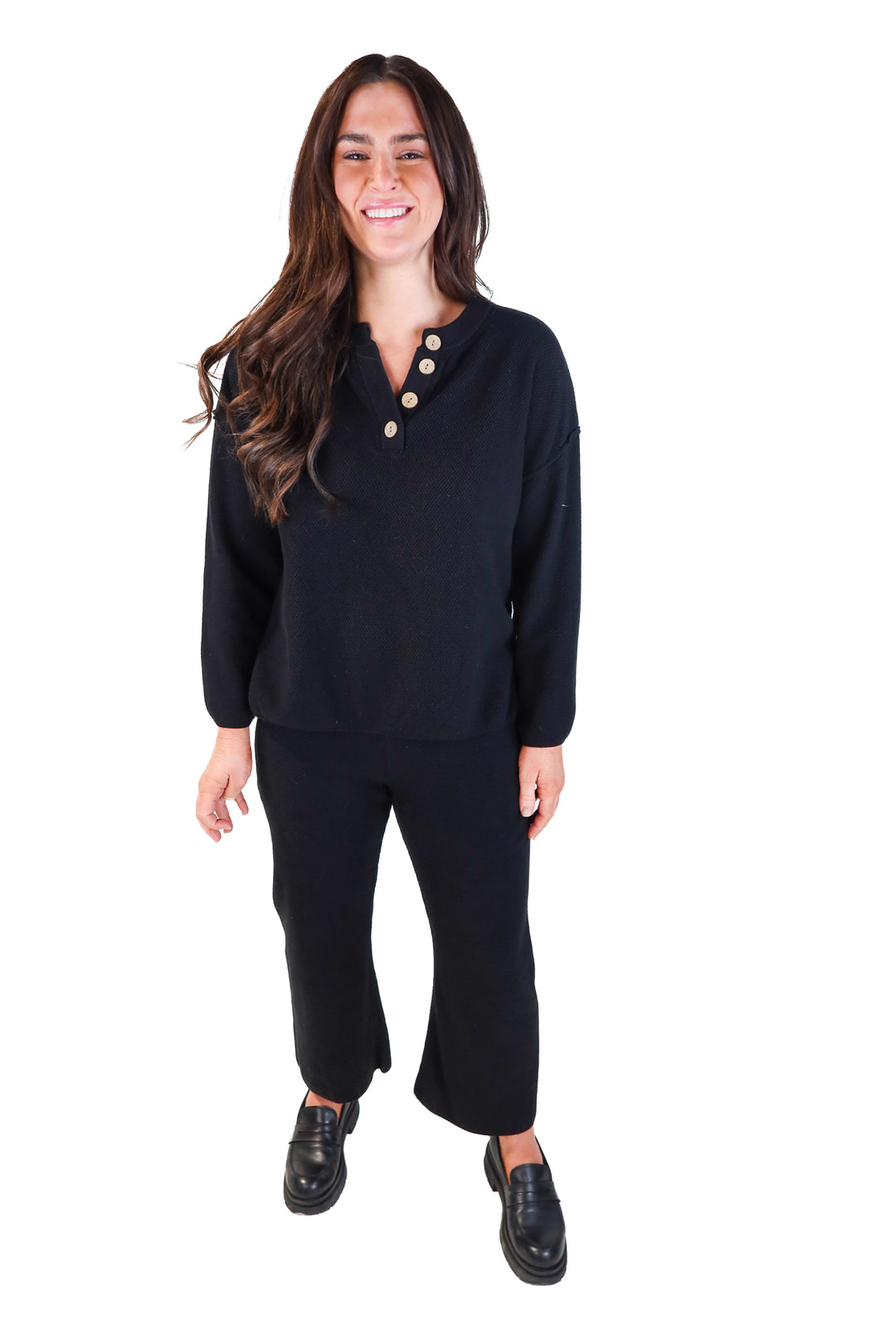 Efan black waffle knit lounge set (M)