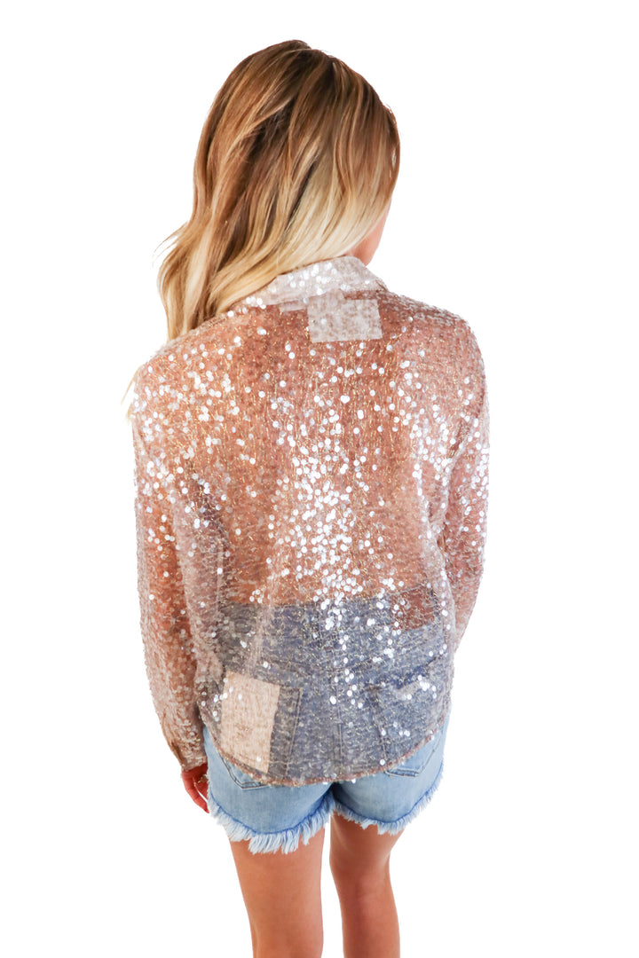 ASTR sheer sequin button up (s)