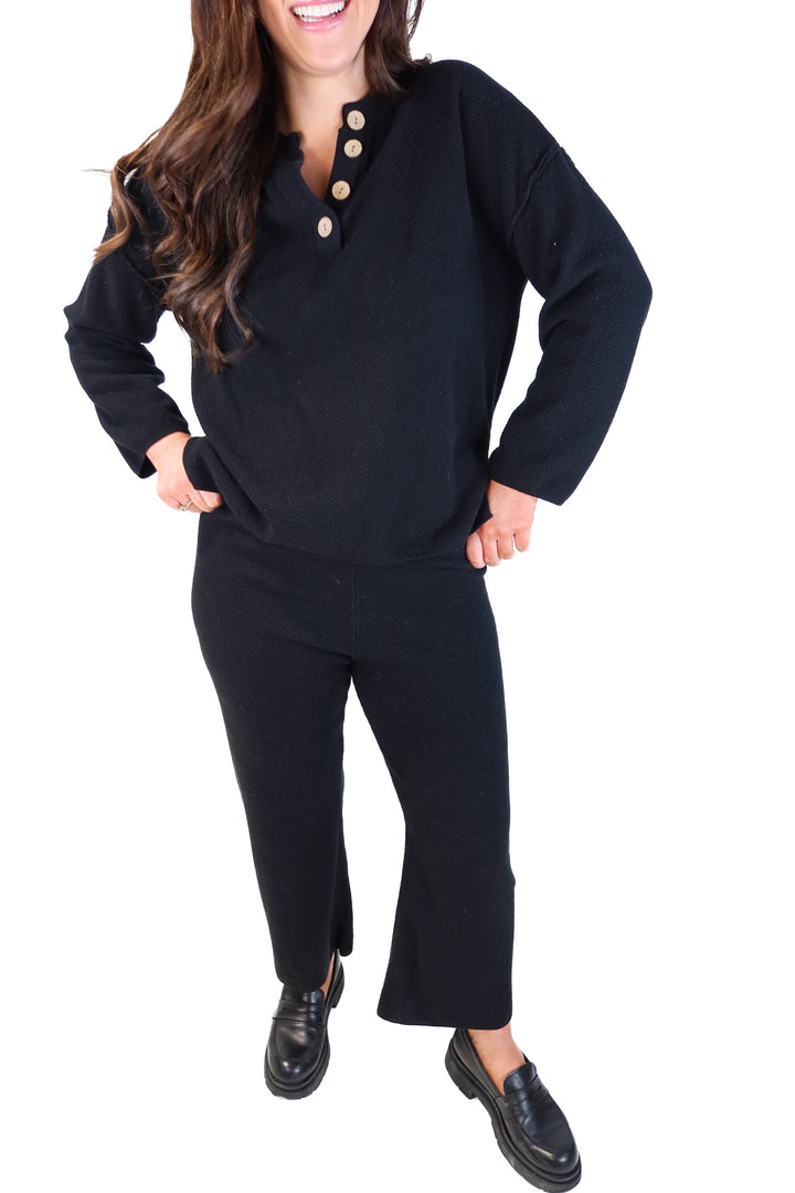 Efan black waffle knit lounge set (M)