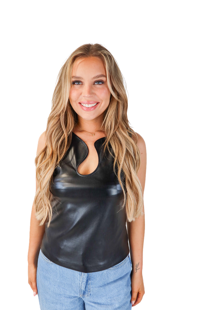 amanda uprichard black vegan leather top (L; retail $180)*
