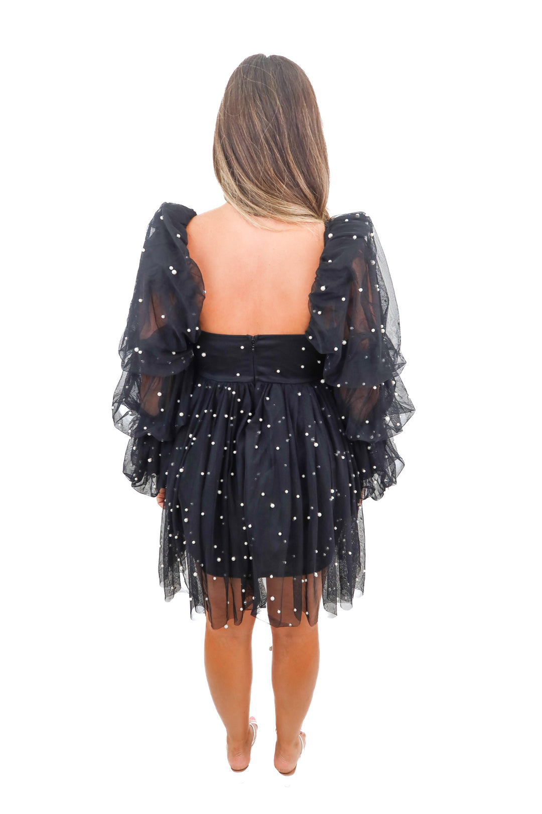 asos black pearl mesh mini dress (8; retail $170)