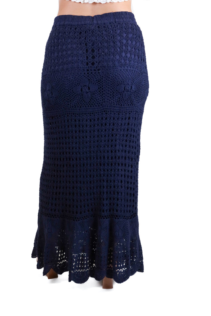 Boston Proper Navy Crochet Maxi Skirt (S)