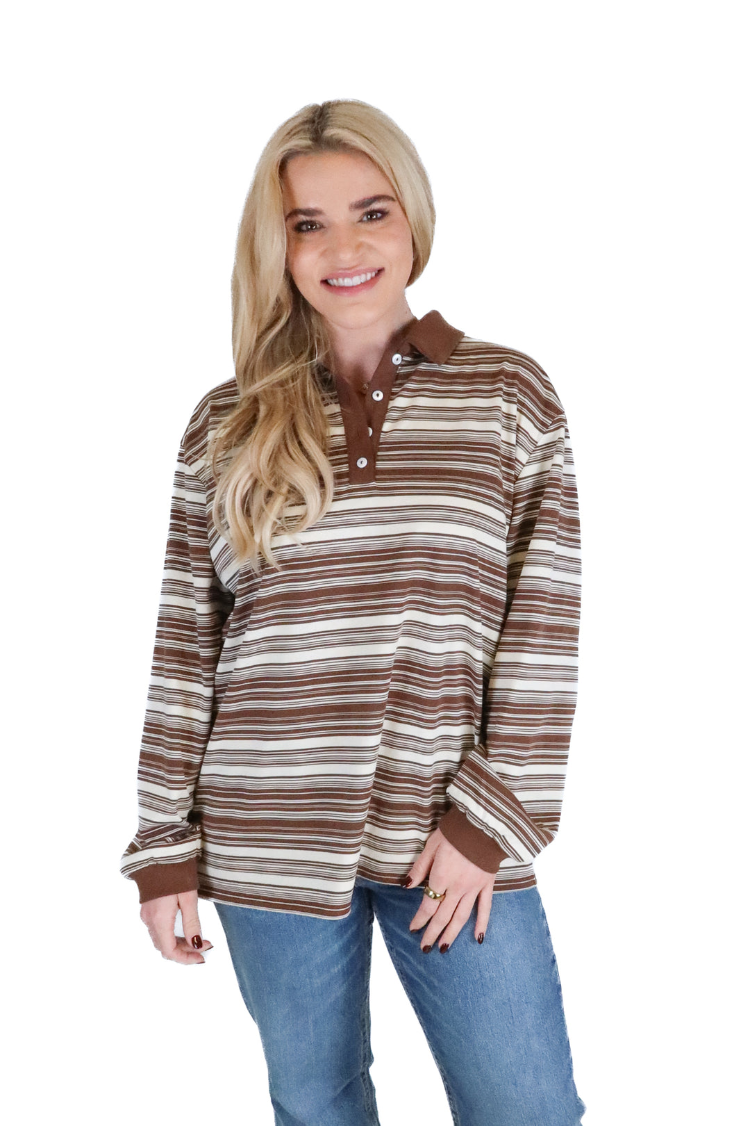 Lovers and Friends Brown Striped Collar Shirt (S; retail $138)
