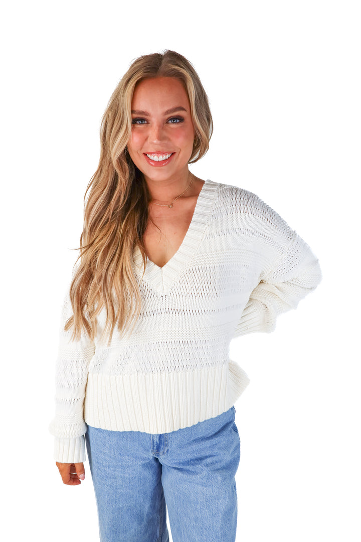house of harlow white vneck sweater (m; retail $168)