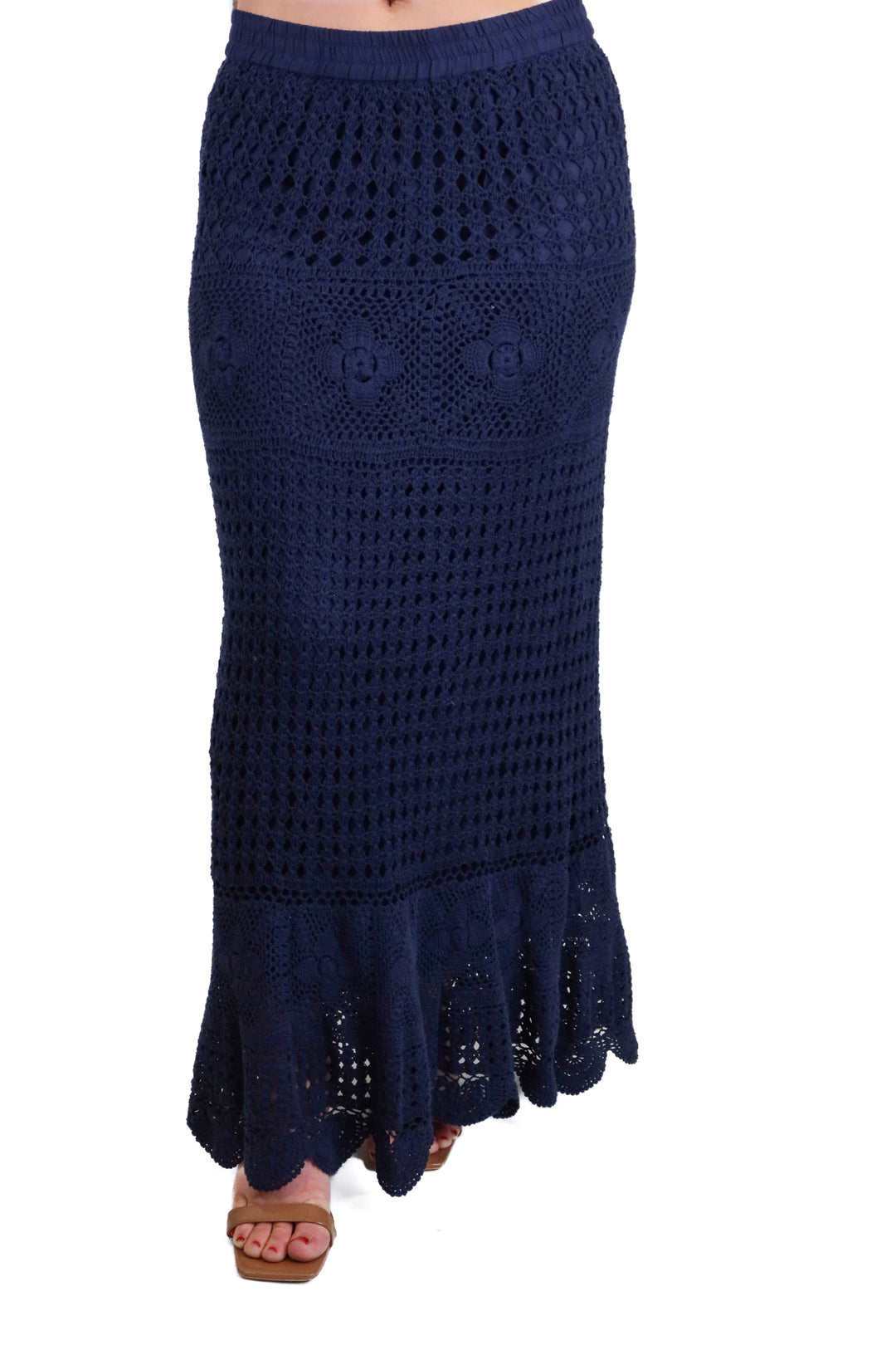 Boston Proper Navy Crochet Maxi Skirt (S)
