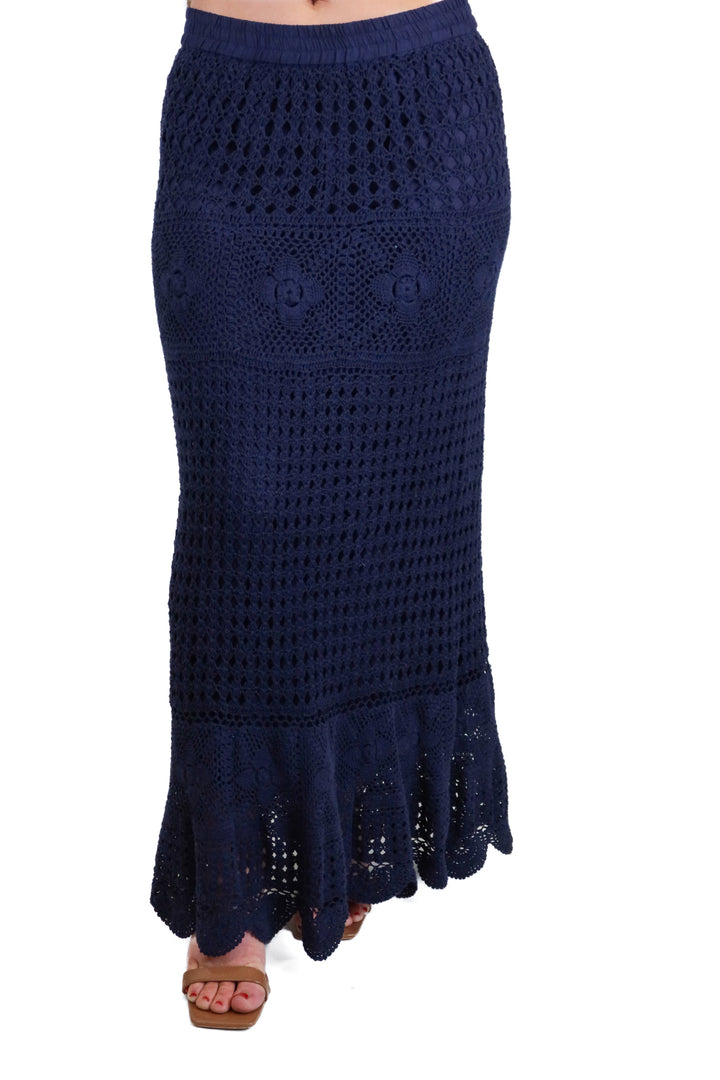 Boston Proper Navy Crochet Maxi Skirt (S)