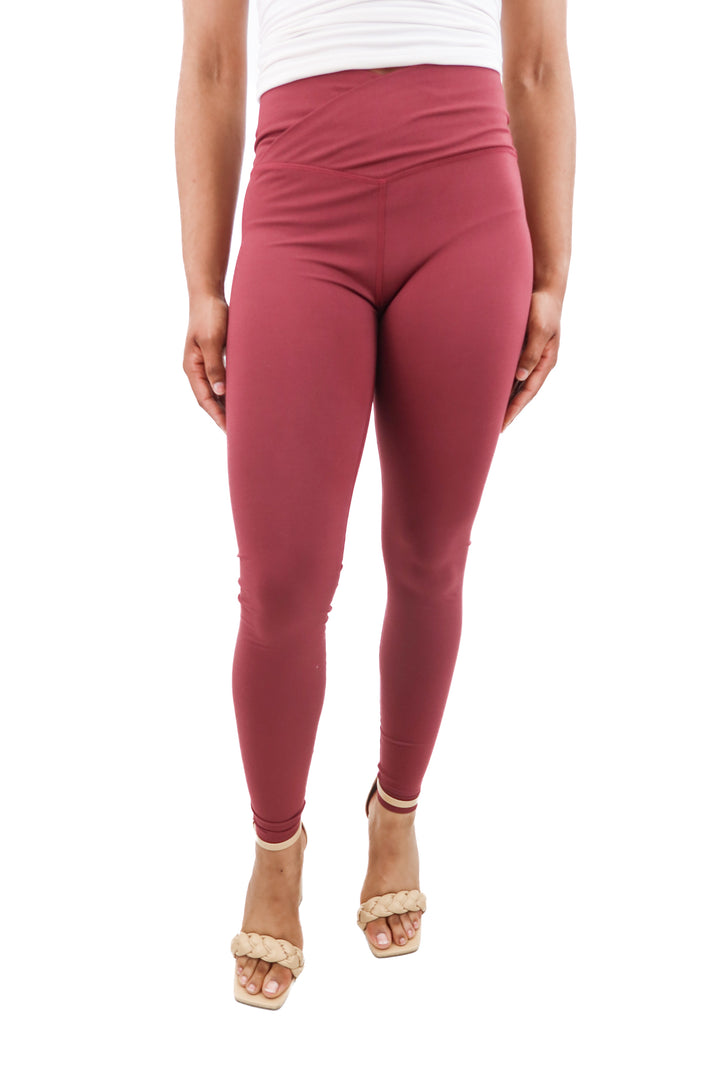 wellbeing + beingwell maroon crossover leggings (s)
