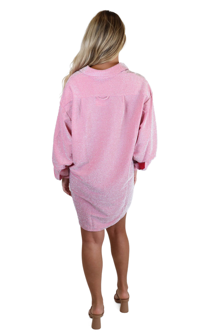 Showpo Pink Sparkly Button Down Dress NWT (2)