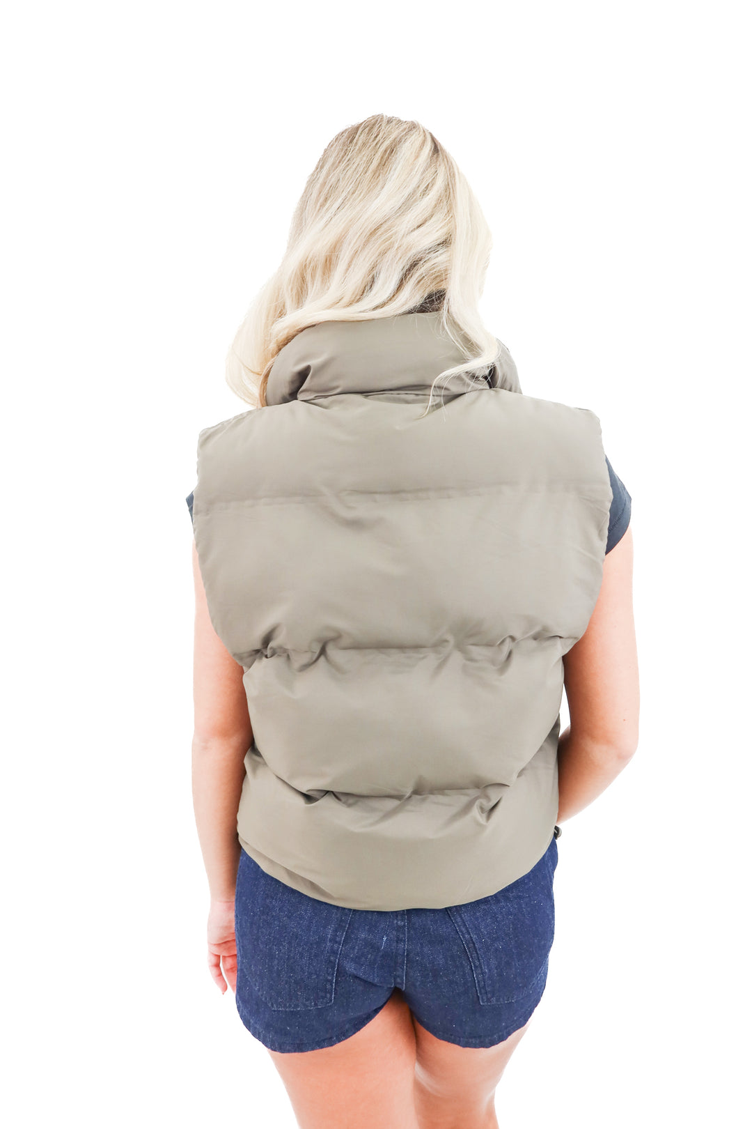 zara green puffer vest (xs)