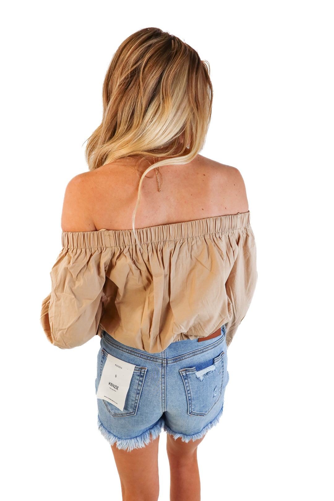 DO + BE khaki off shoulder crop NWT (m)