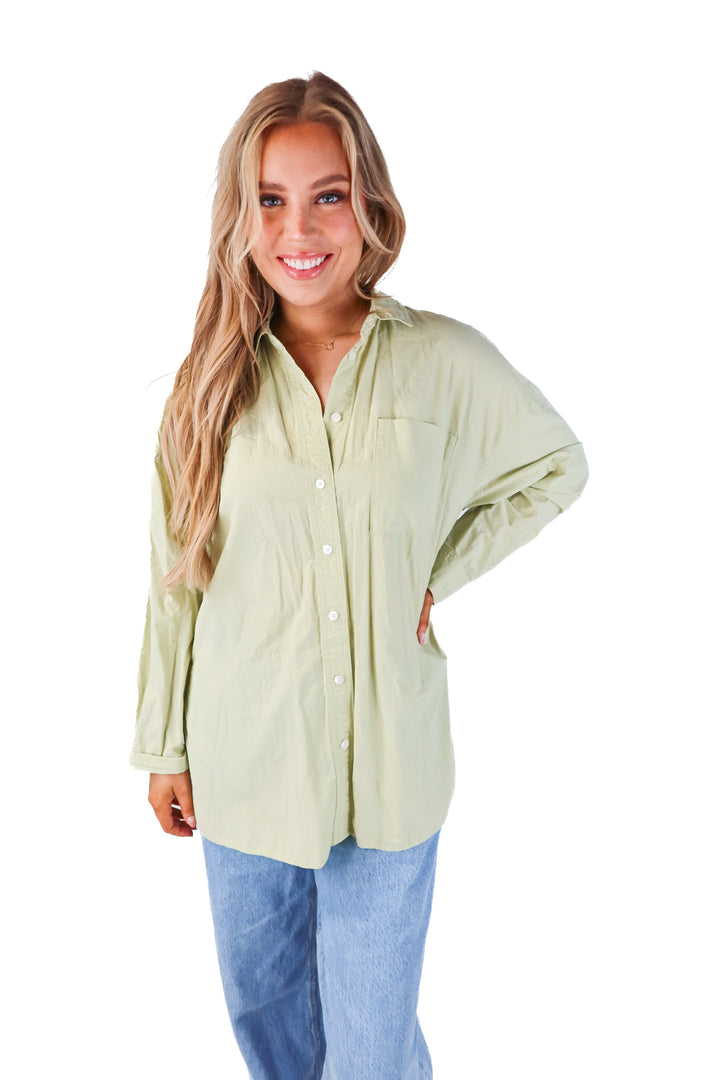 madewell green button up (L; retail $98)
