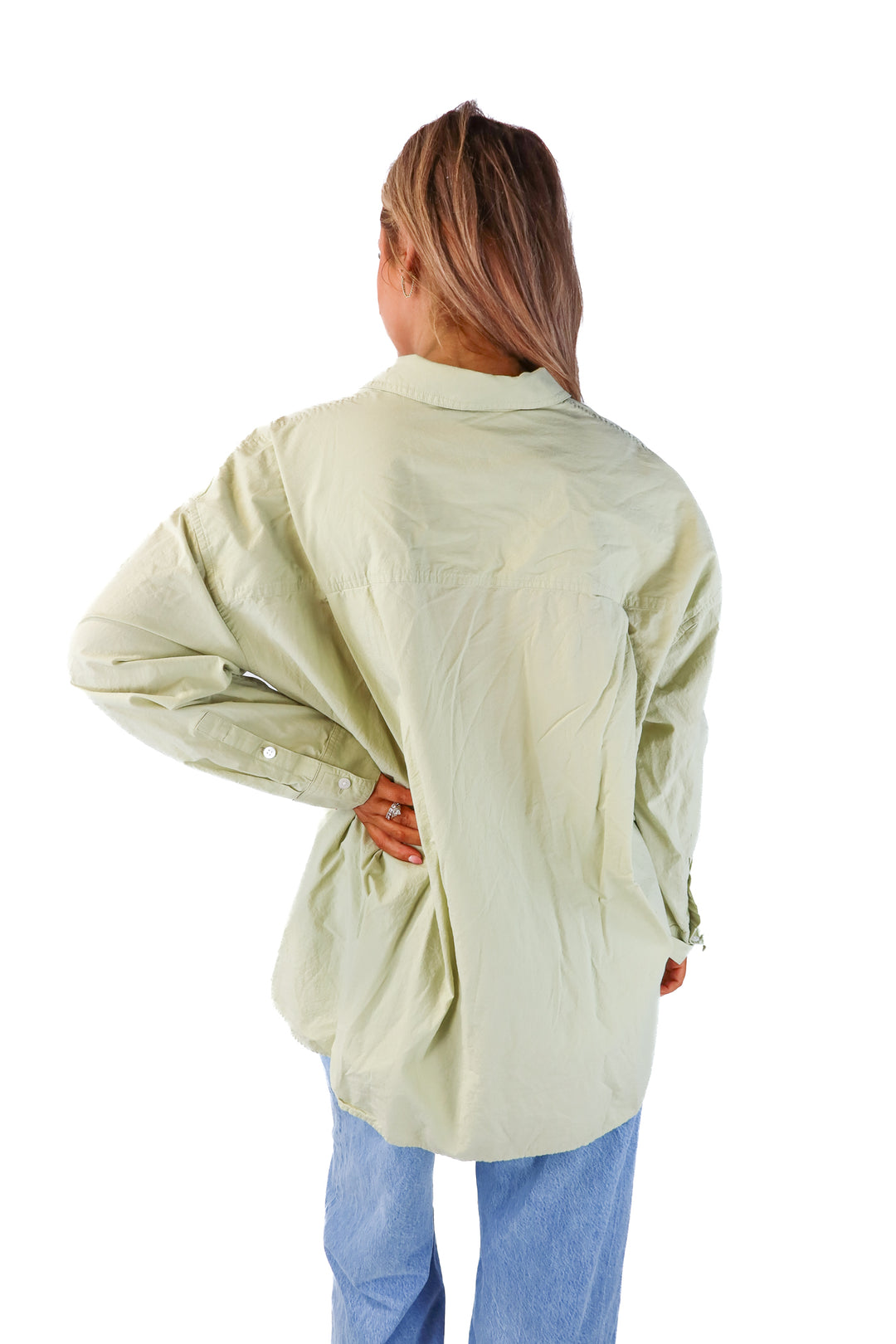 madewell green button up (L; retail $98)