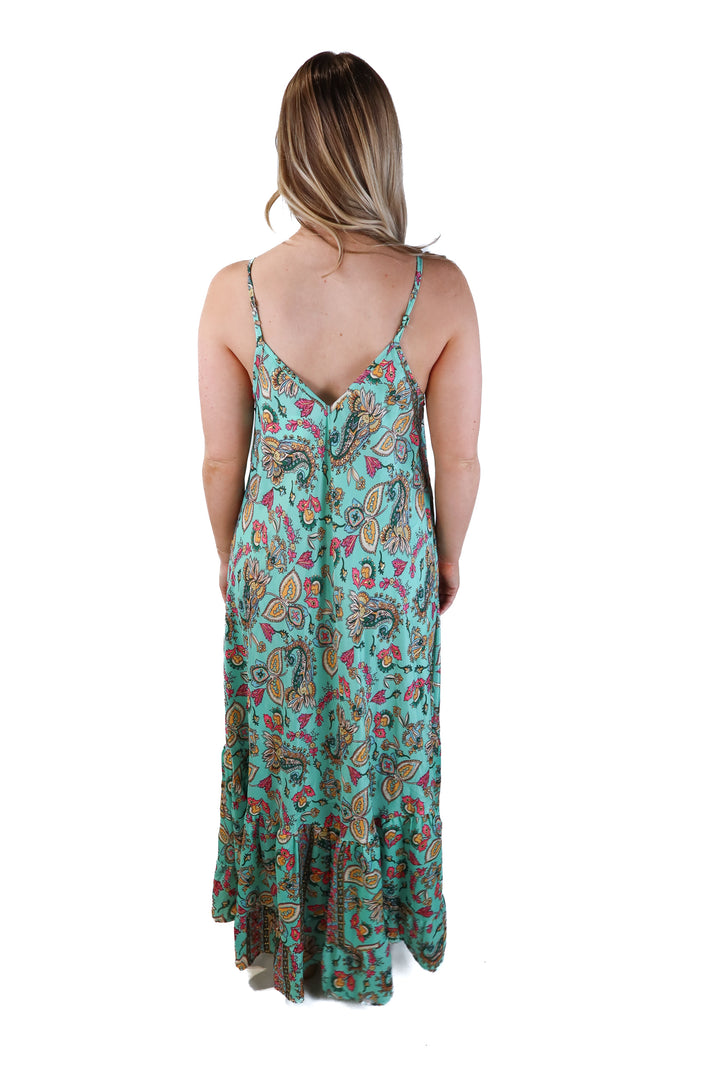 Swarna Greece teal silk floral maxi dress (s*)