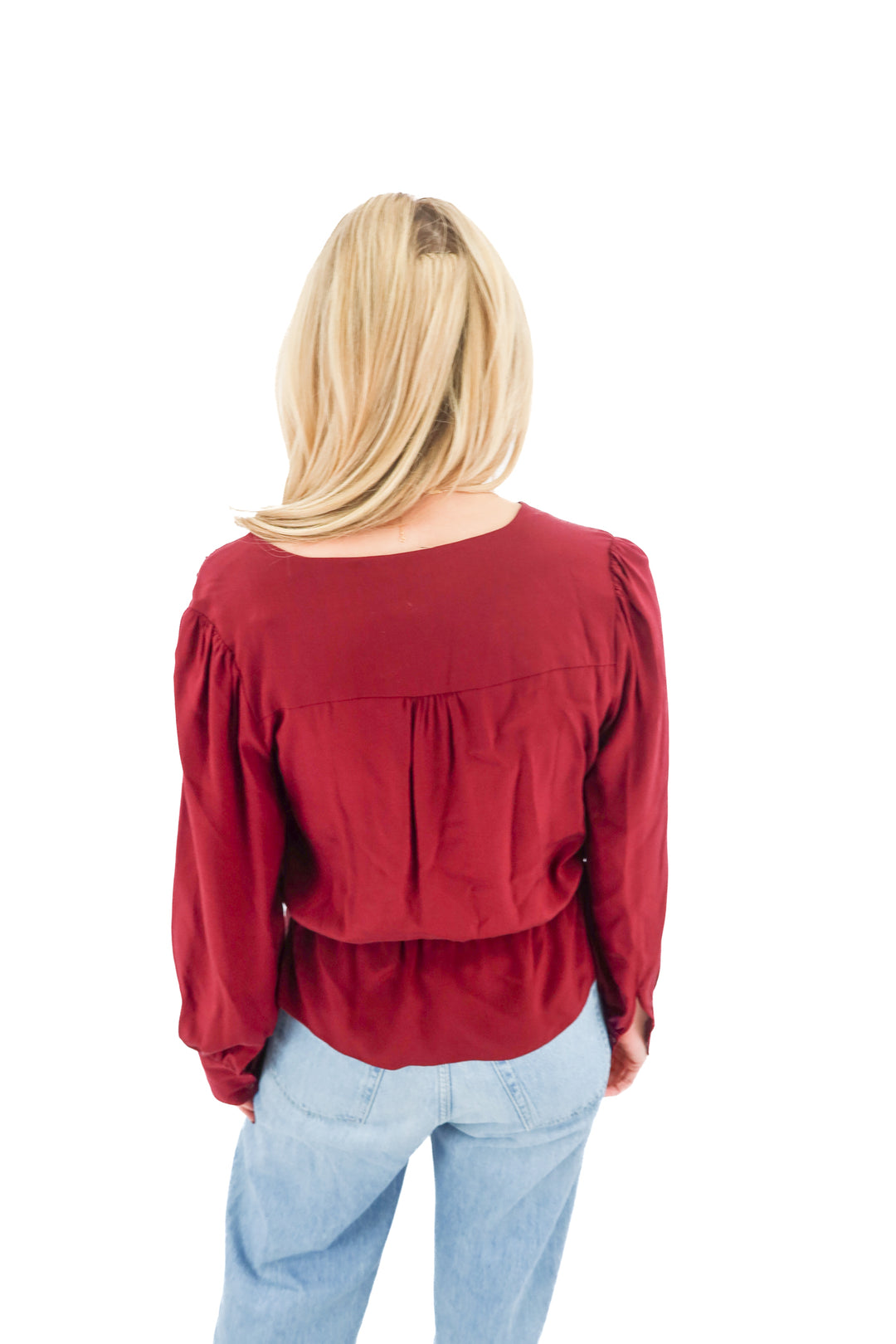 7 for all mankind maroon silk long sleeve top (M)