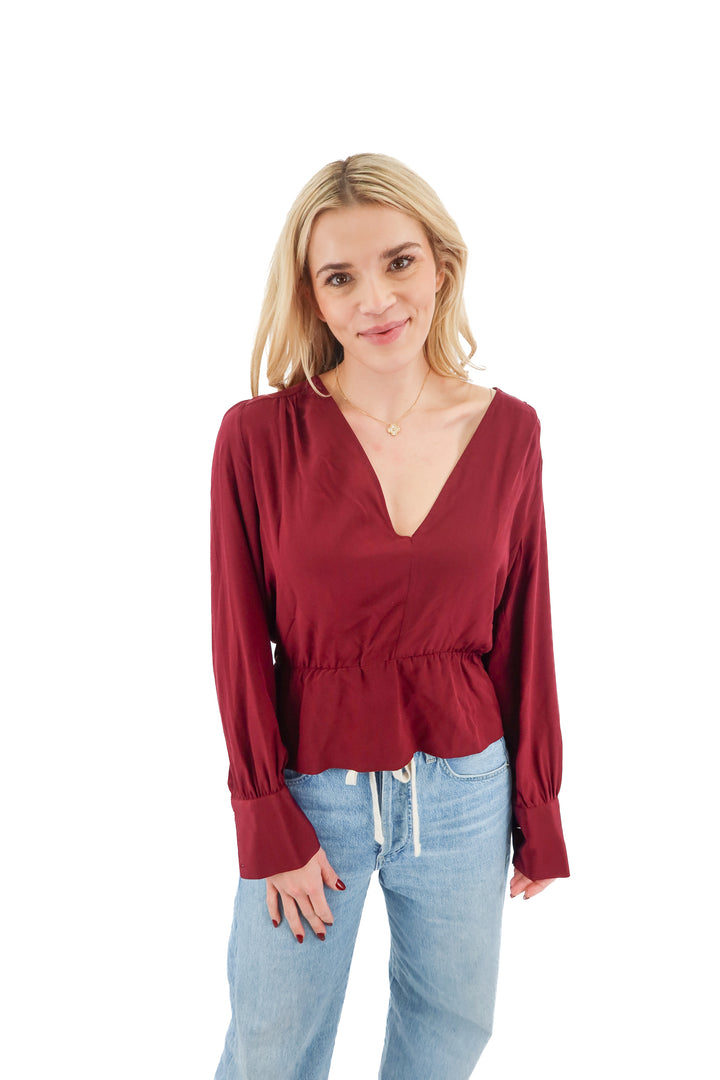 7 for all mankind maroon silk long sleeve top (M)