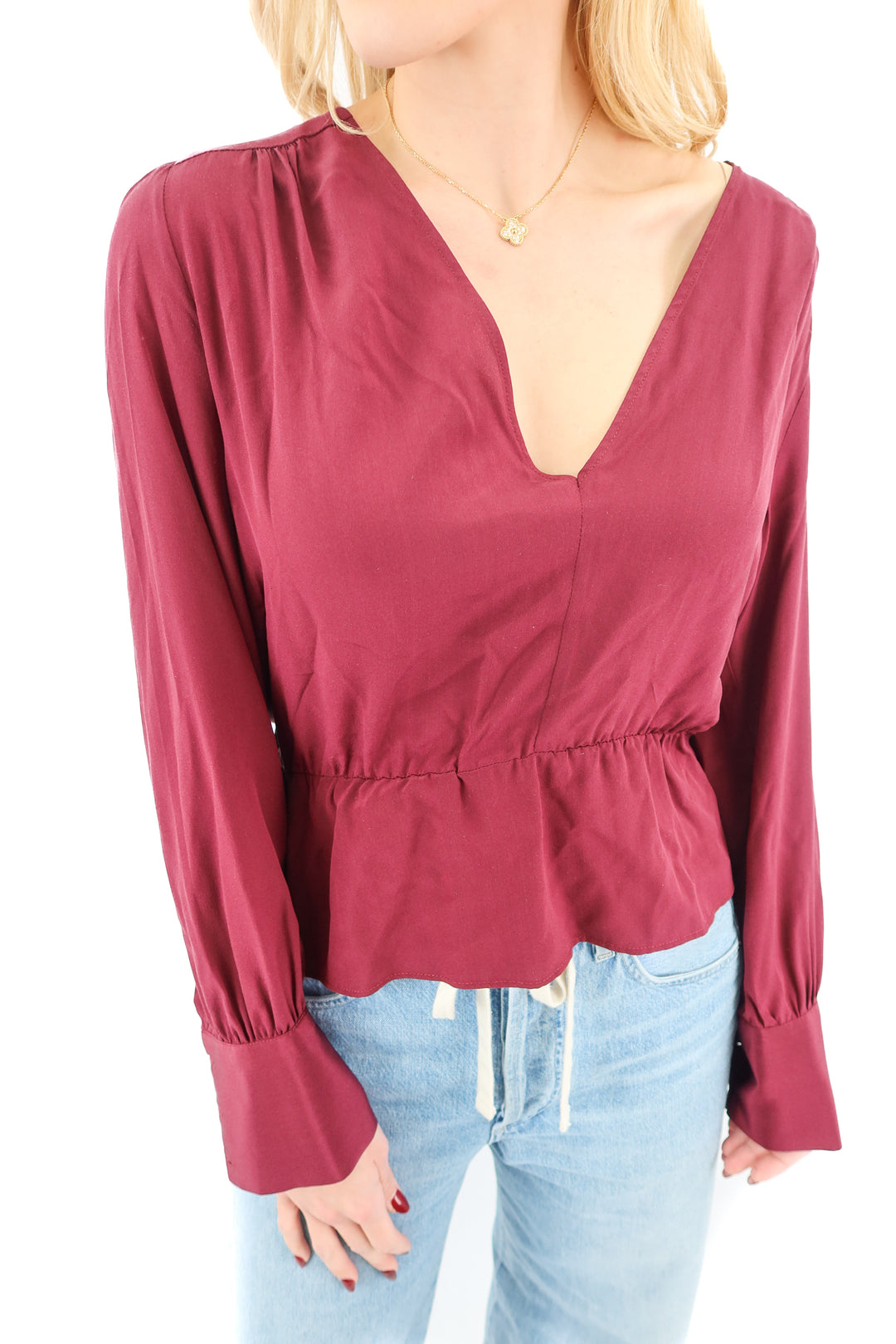 7 for all mankind maroon silk long sleeve top (M)