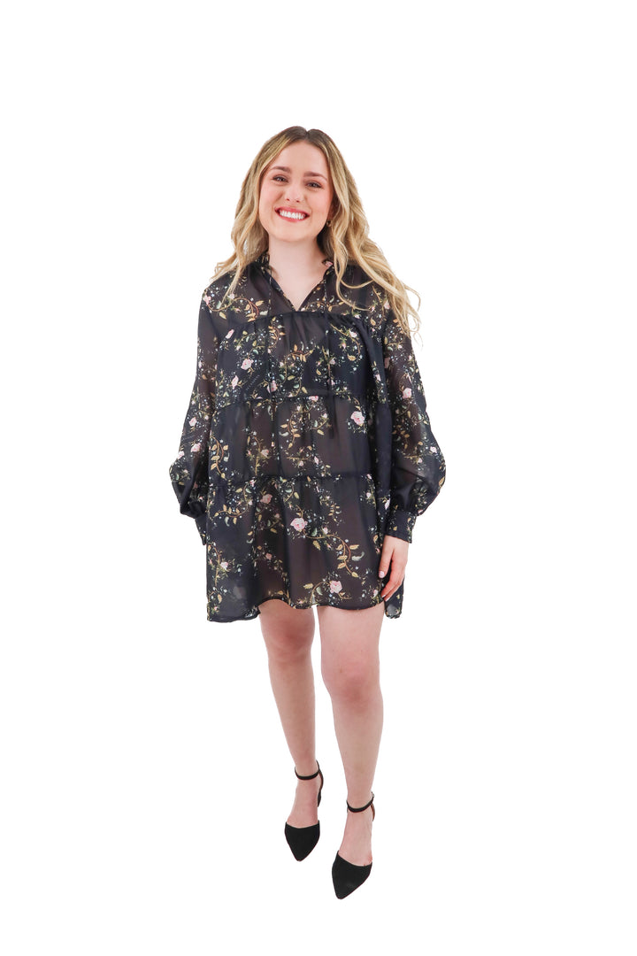allsaints black sheer floral dress (6; retail $299)
