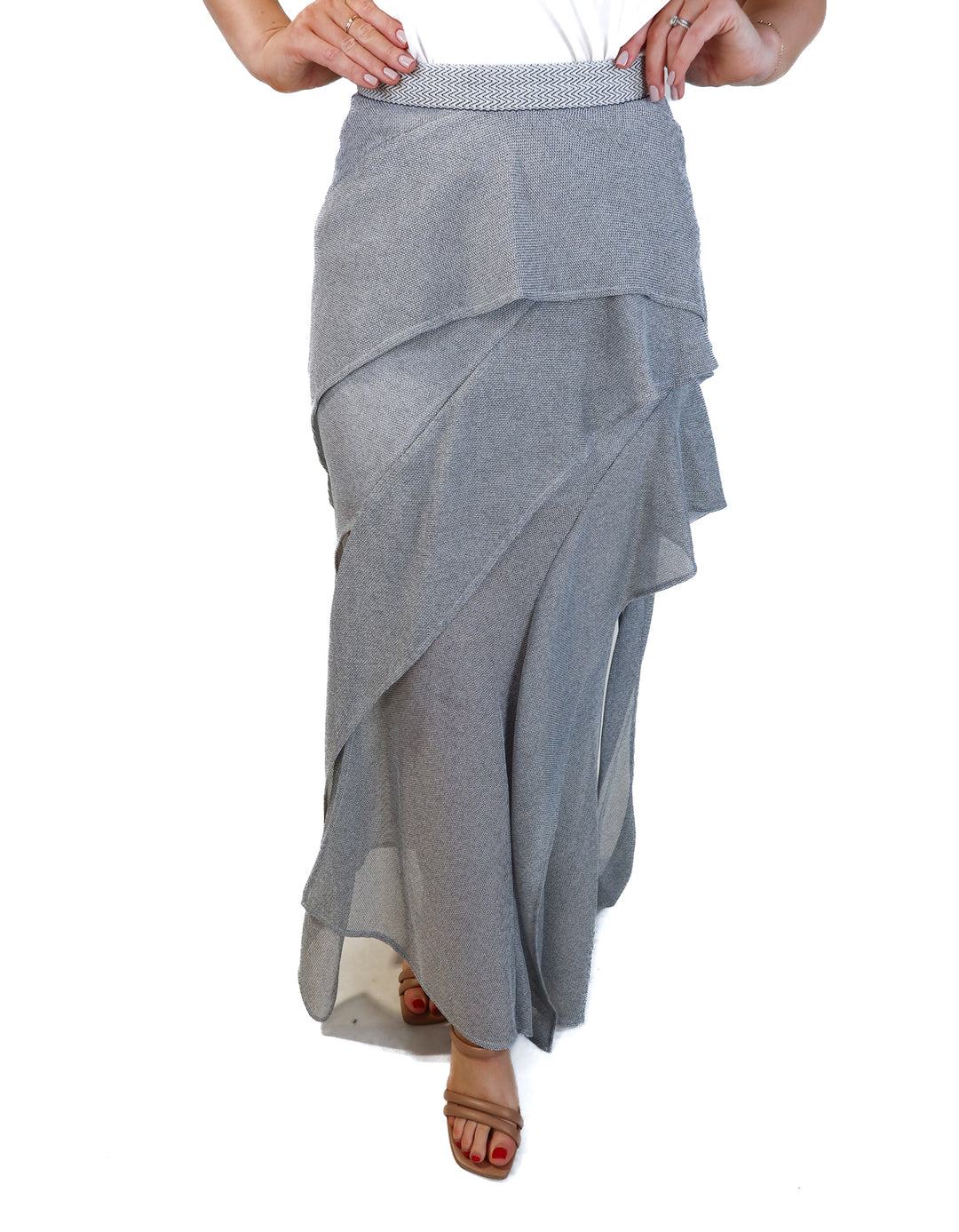 Acler blue mesh ruffle maxi skirt (4; retails for $350)