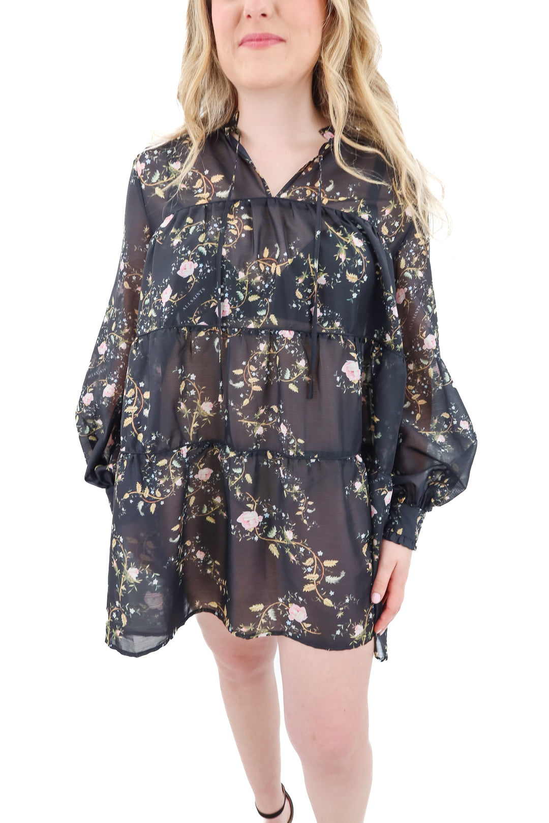 allsaints black sheer floral dress (6; retail $299)