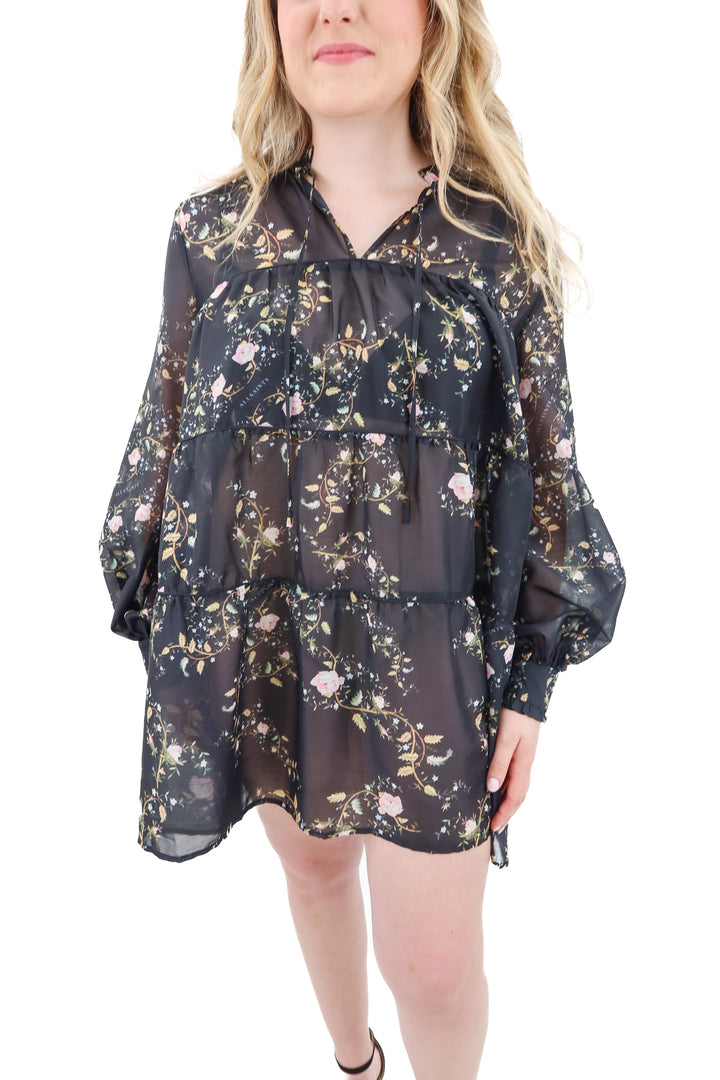 allsaints black sheer floral dress (6; retail $299)