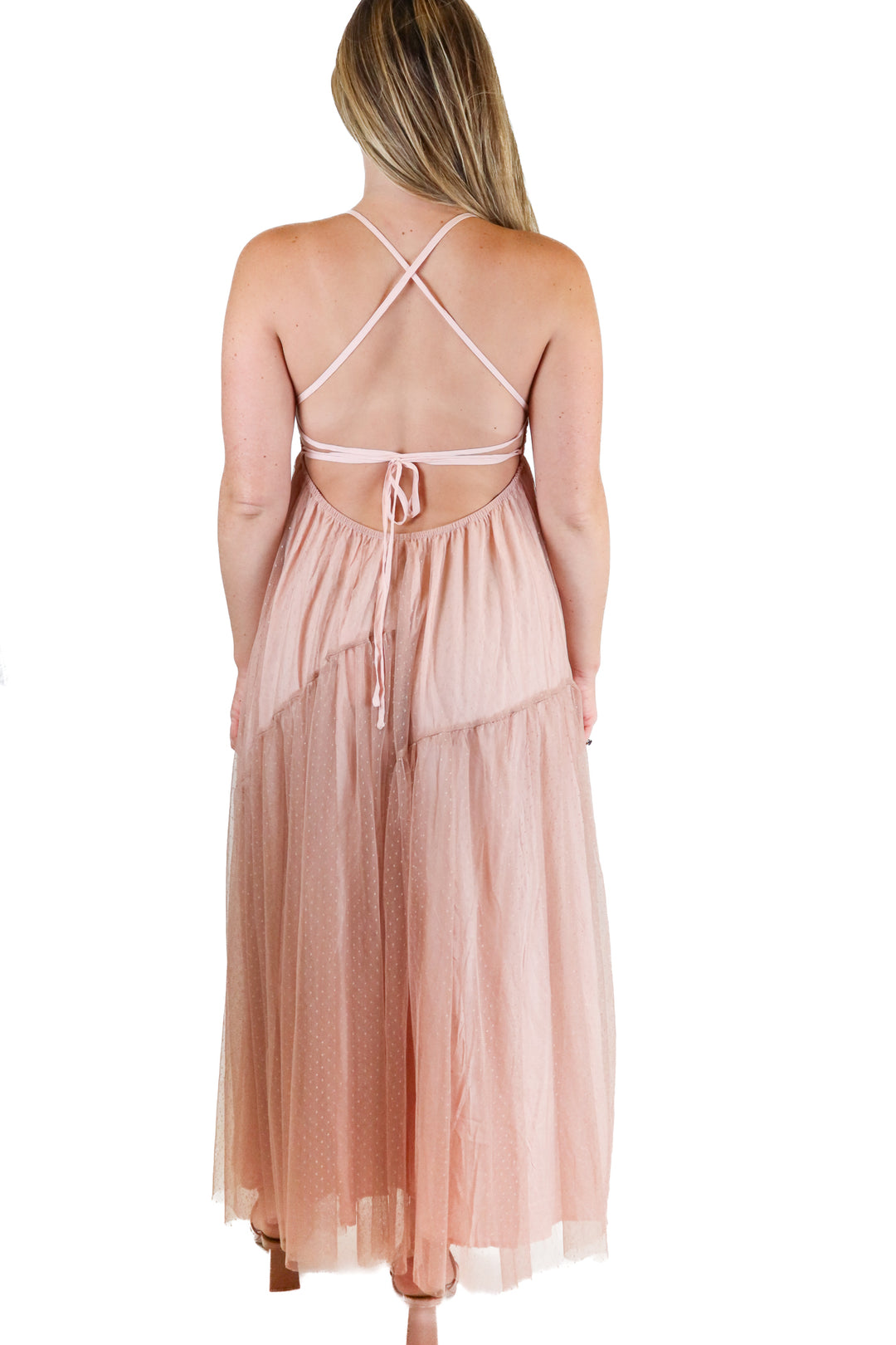 Hello Molly Blush Pink Midi Dot Tulle Dress (4)