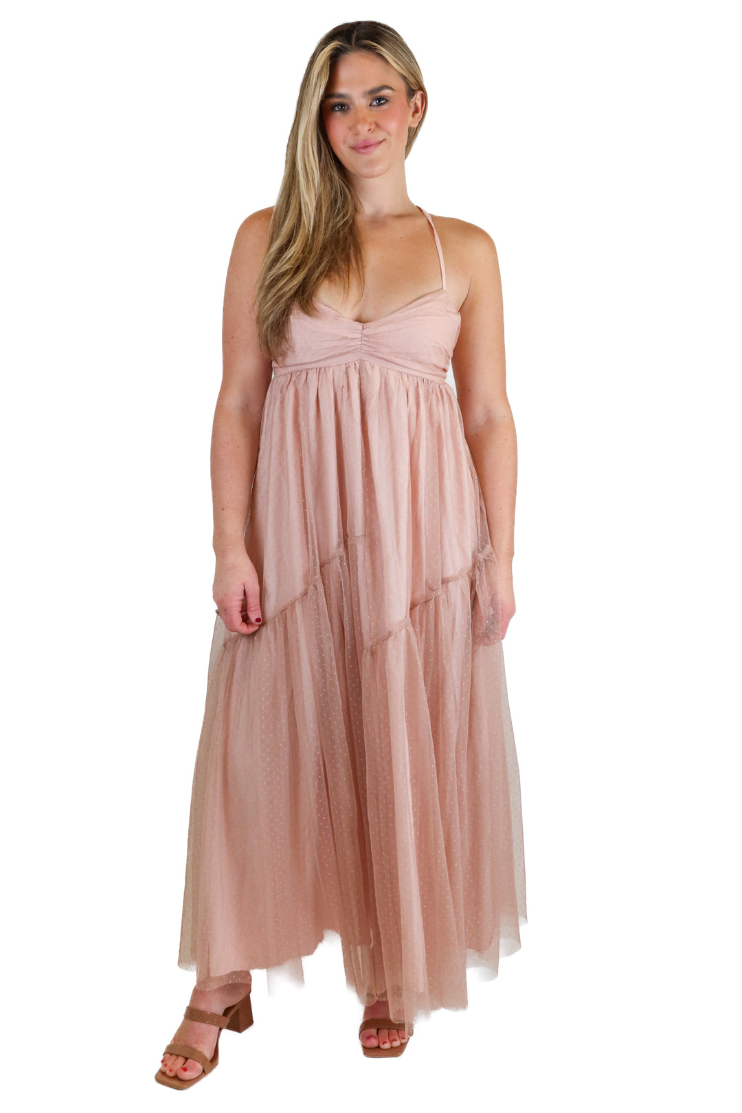 Hello Molly Blush Pink Midi Dot Tulle Dress (4)