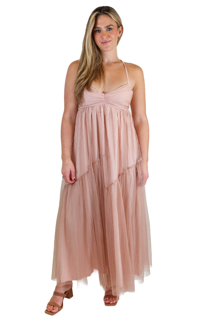 Hello Molly Blush Pink Midi Dot Tulle Dress (4)