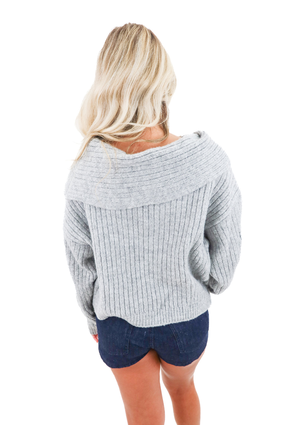 asos design grey off shoulder knit sweater (s)