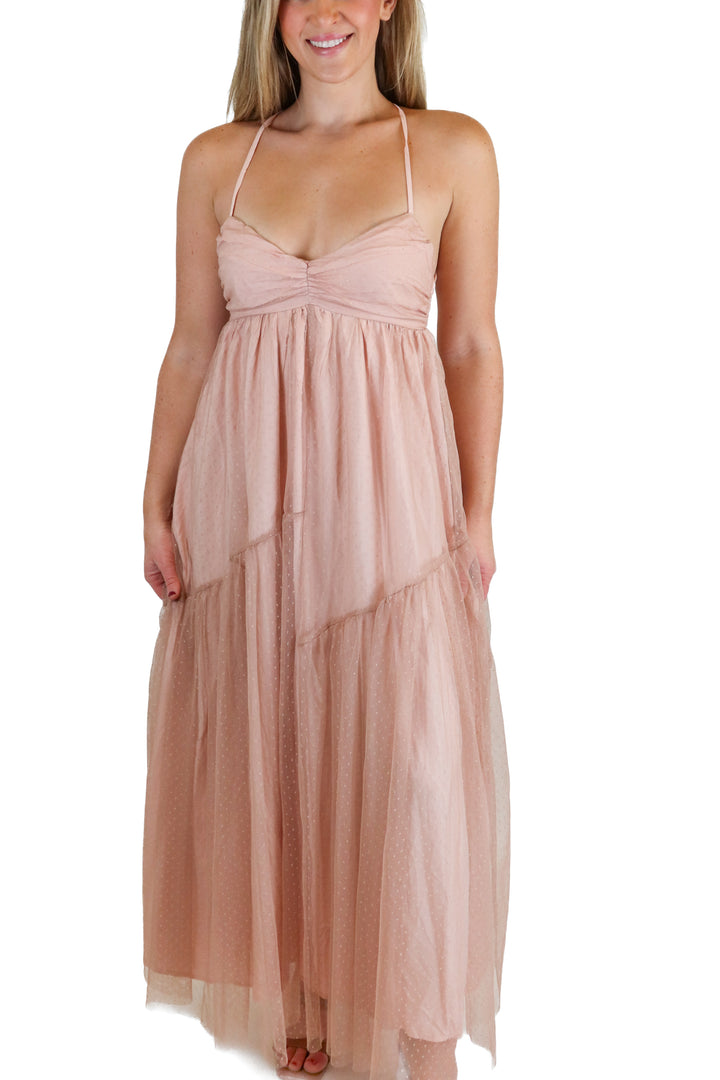 Hello Molly Blush Pink Midi Dot Tulle Dress (4)
