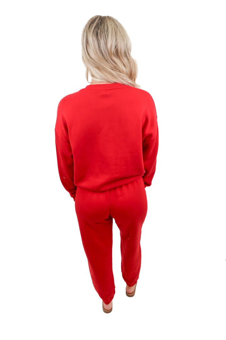 Cozy Earth red sweatpants/sweatshirt set (M; retail $250)