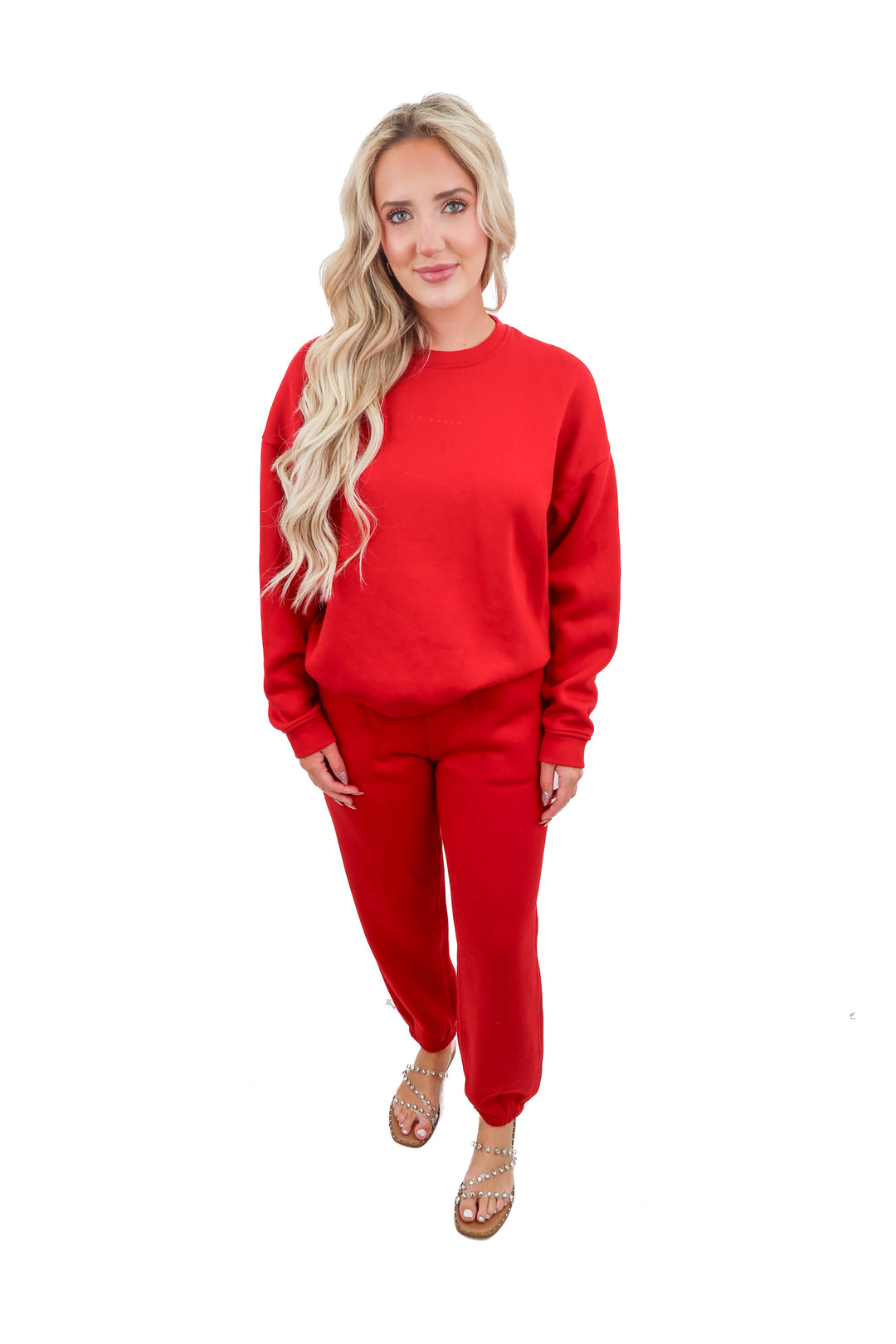 Cozy Earth red sweatpants/sweatshirt set (M; retail $250)