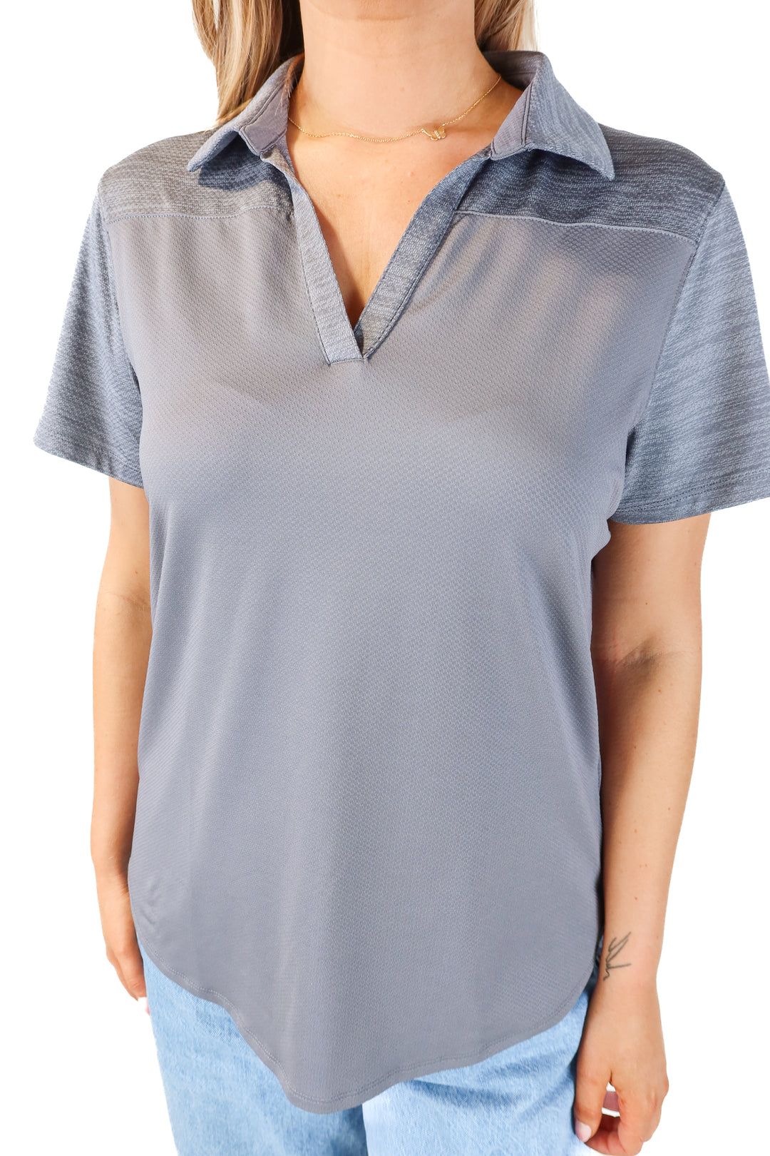 under armour grey collared top (M; retail $45)