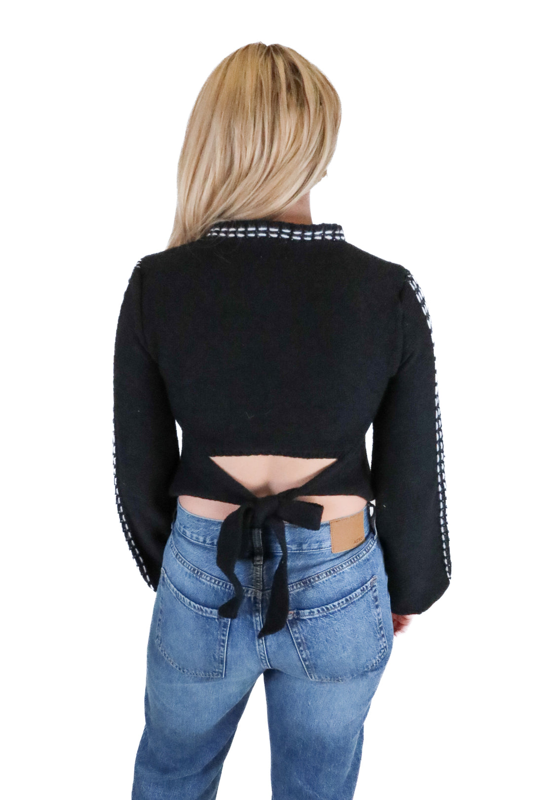 Dee Elly black sweater w/ white stitching (S)
