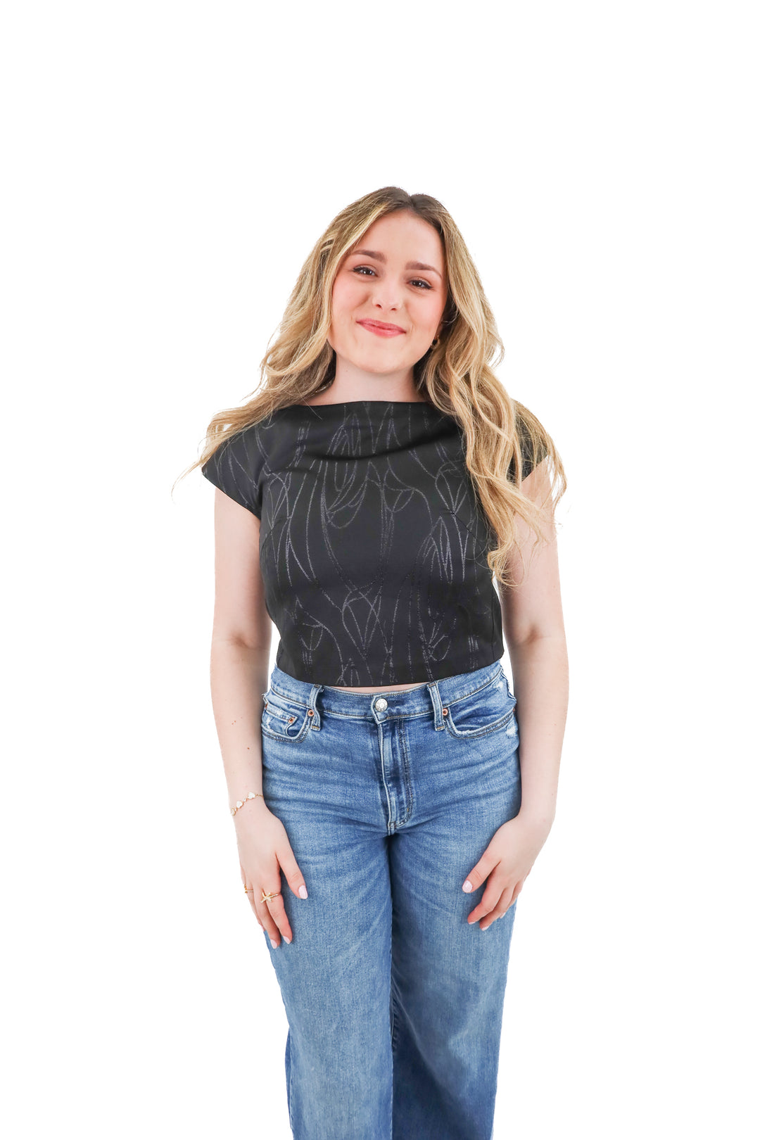 milly black metallic short sleeve top (4; retail $295)
