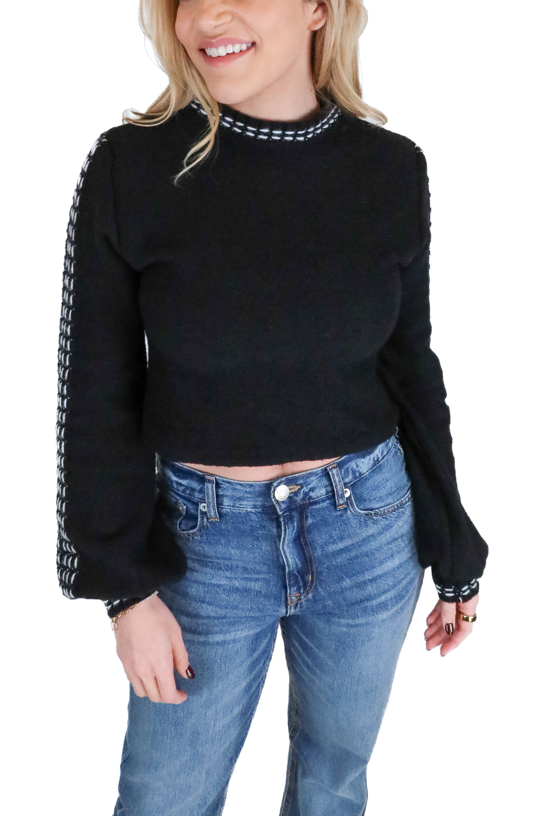 Dee Elly black sweater w/ white stitching (S)