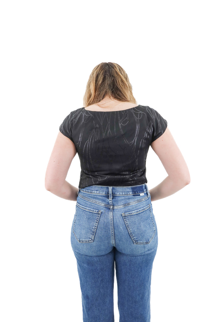 milly black metallic short sleeve top (4; retail $295)