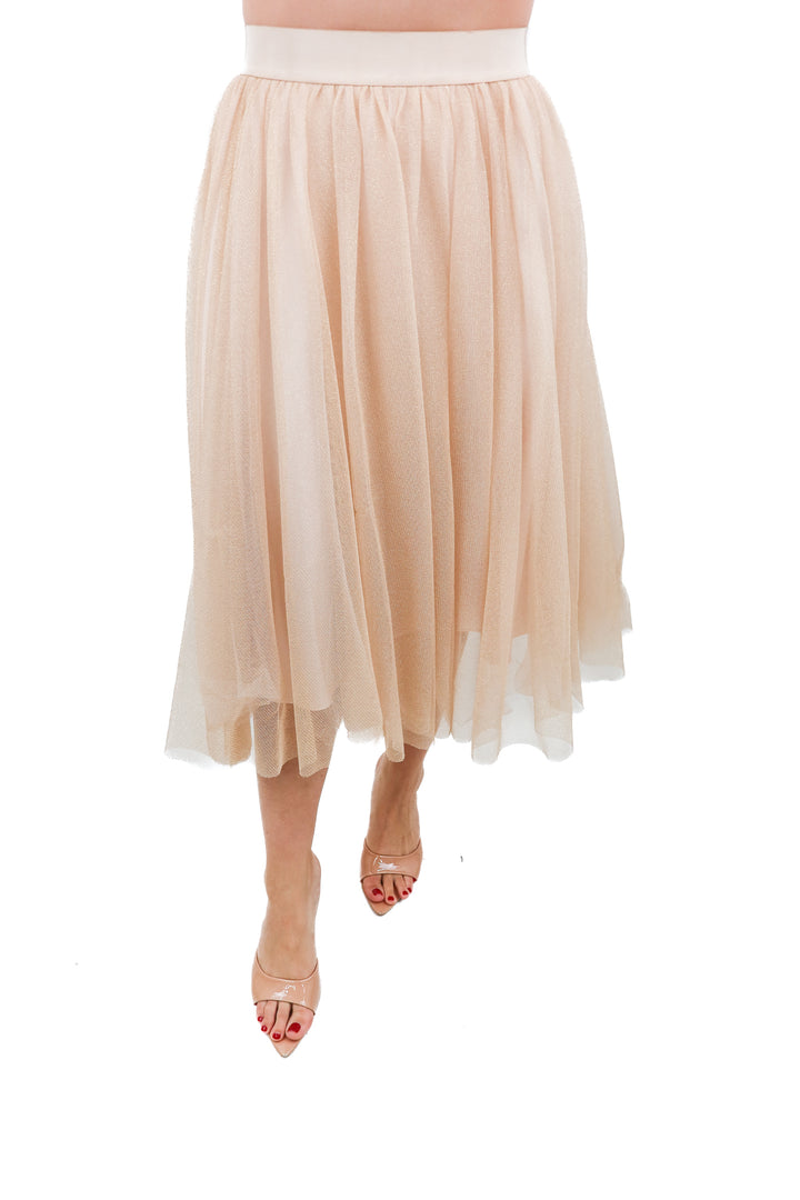 Belle Badgley Mischka rose gold tulle midi skirt (2)