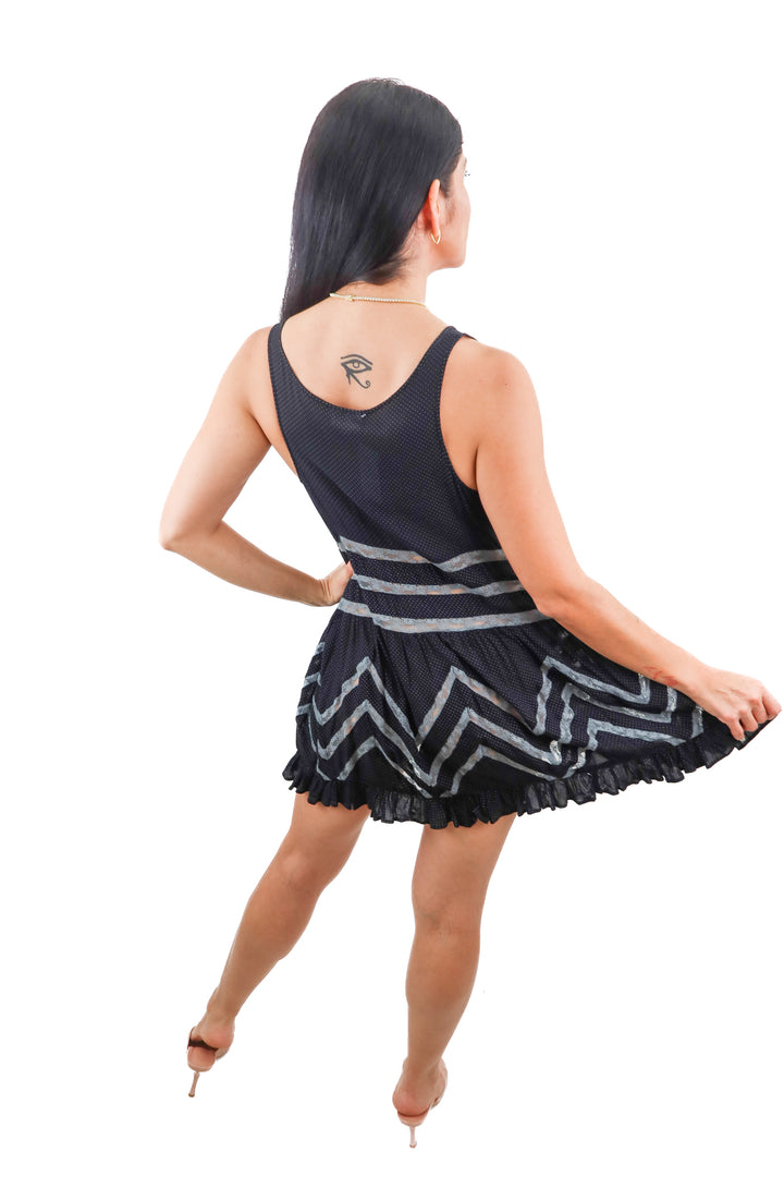 Free People black lace embellished polka dot asymmetrical mini dress (S)