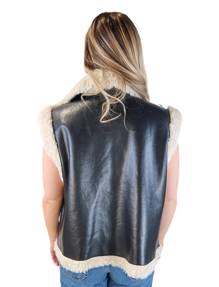 Vici black faux leather/sherpa vest (s; retails for $84)