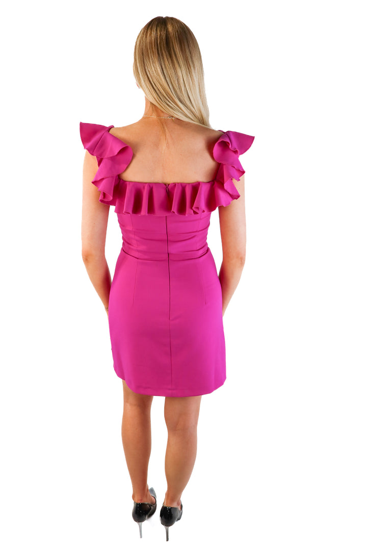 French connection magenta ruffle dress (xs)