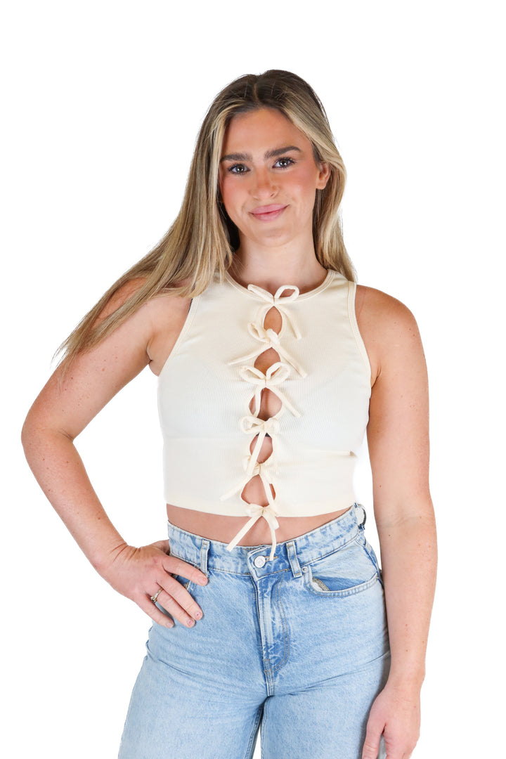 Cream Bow Detail Tank Top (XS)*
