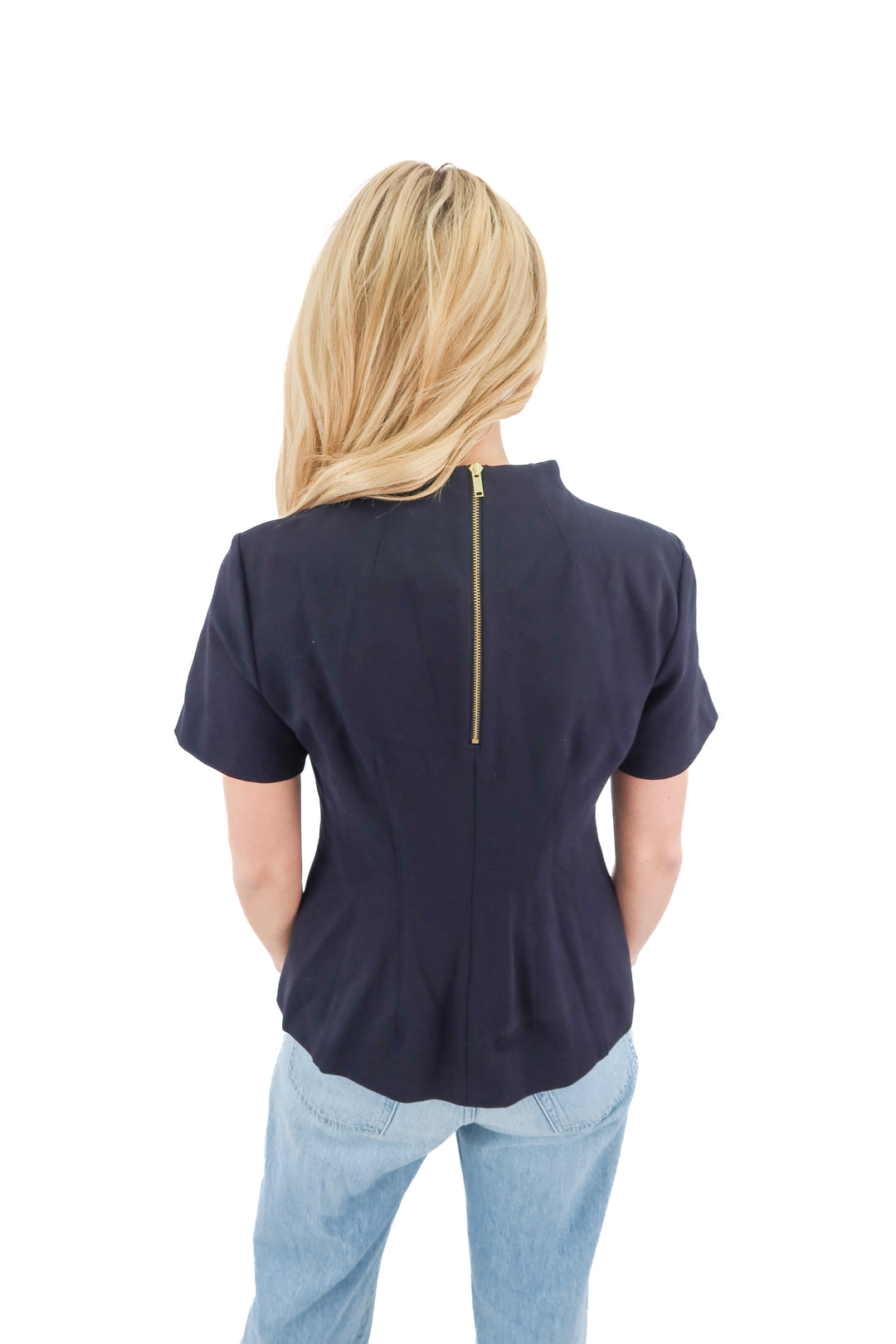 dkny navy mockneck short sleeve top NWT (M; retail $199)
