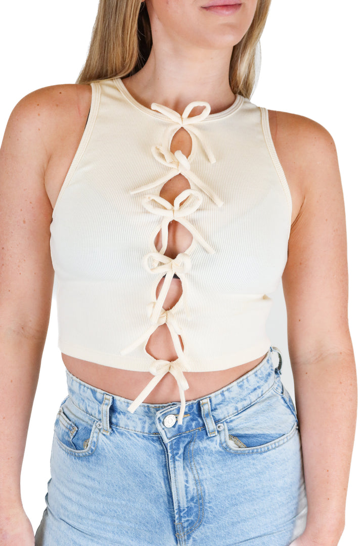 Cream Bow Detail Tank Top (XS)*