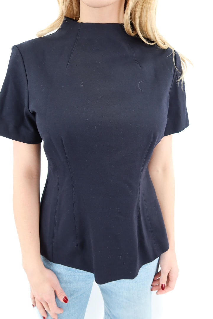 dkny navy mockneck short sleeve top NWT (M; retail $199)