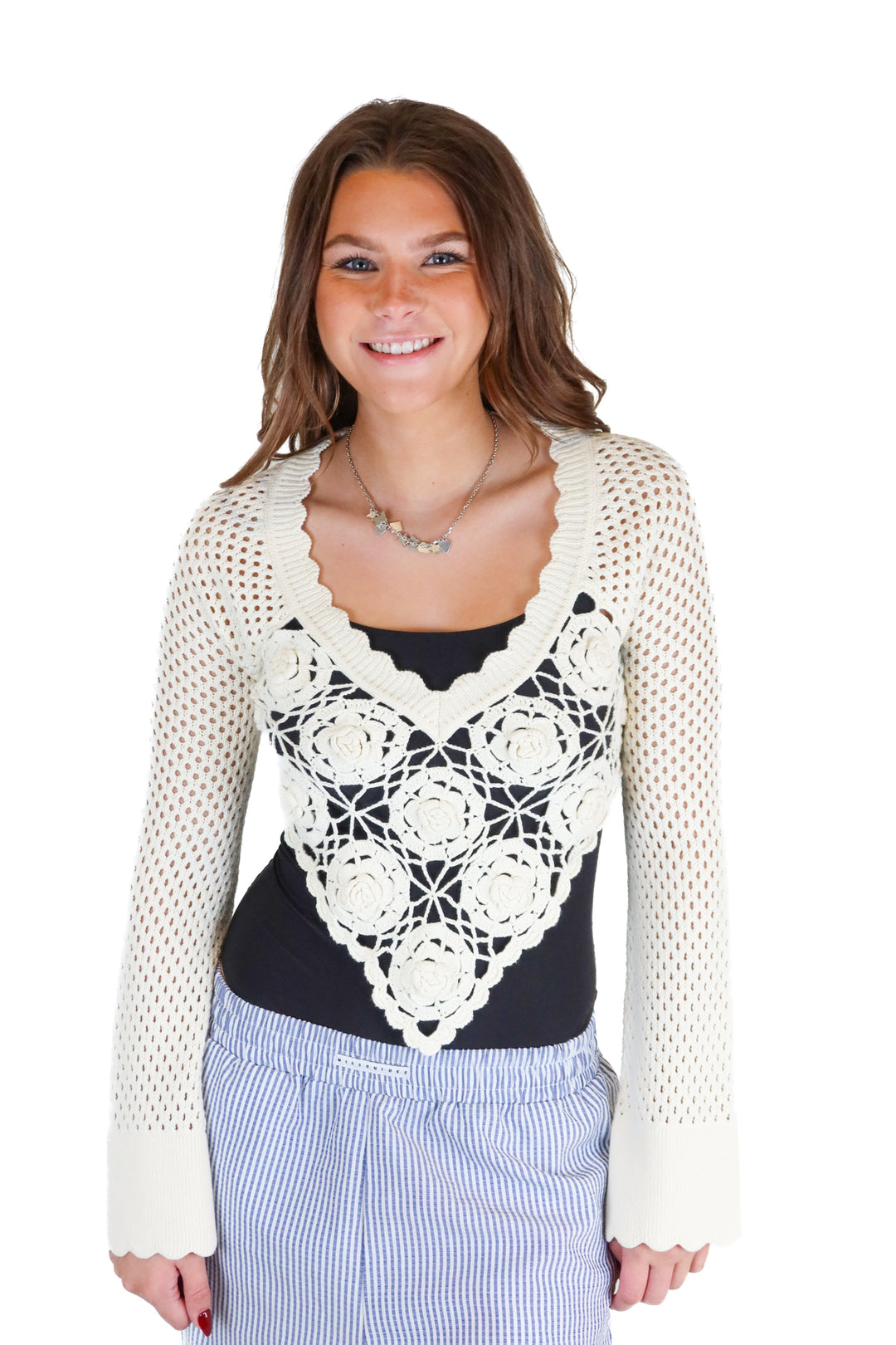 tularosa cream crotchet rose sweater (s)