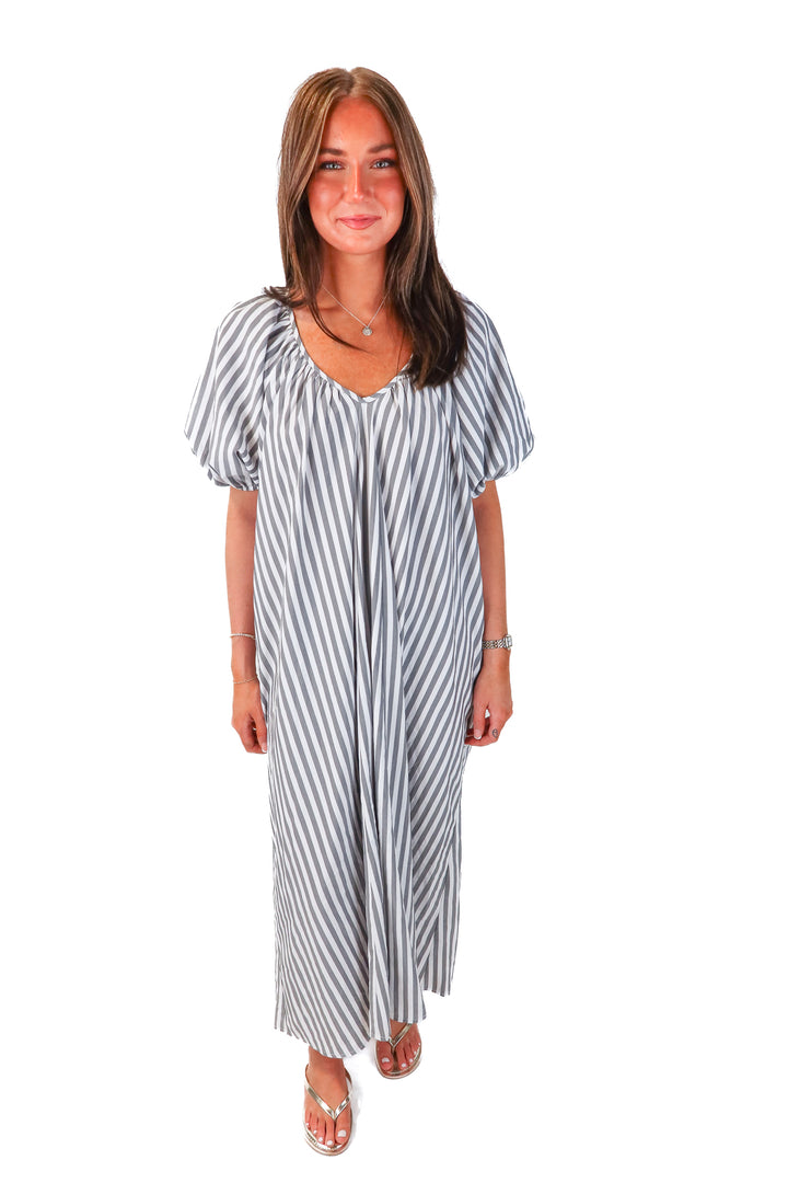 petal + pup grey/white striped dress NWT (s)