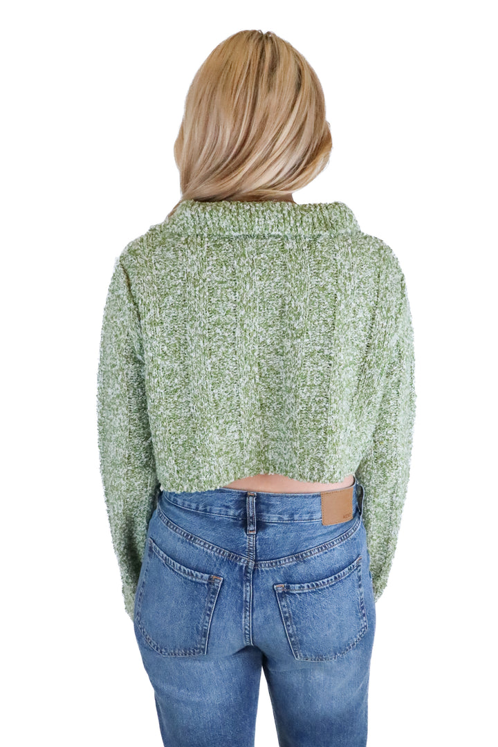 emory park green and white cropped collared sweater (s)