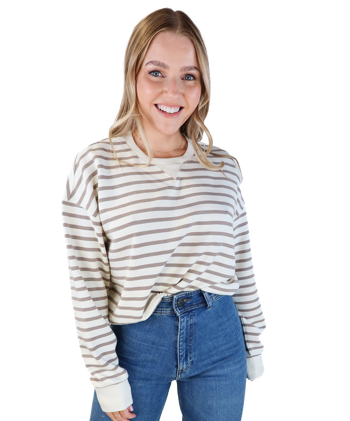 Spanx white/brown striped air essentials pullover (s; retail $98)