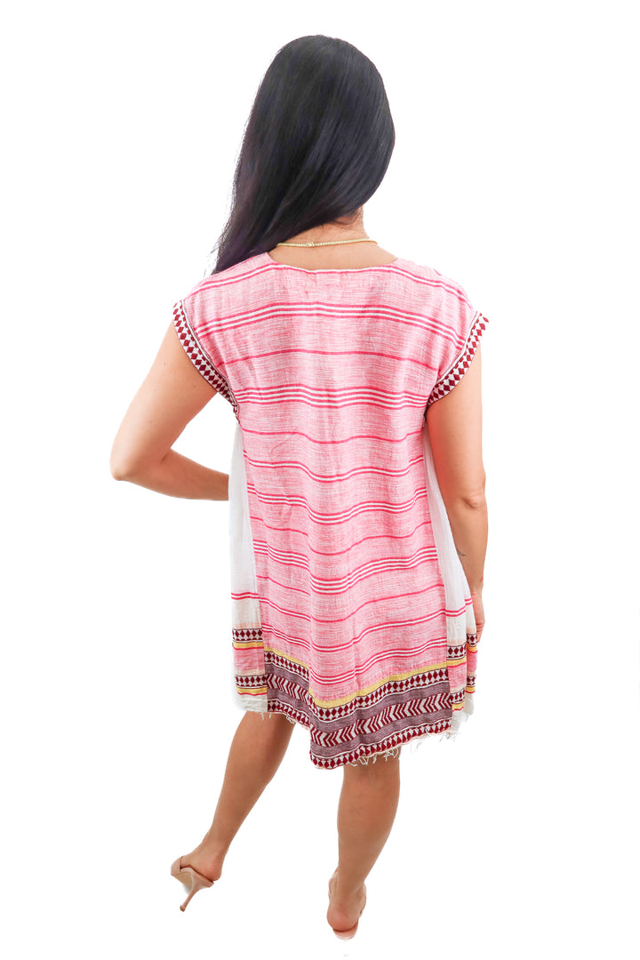 lemlem pink white swim cover up (S; retail $395)